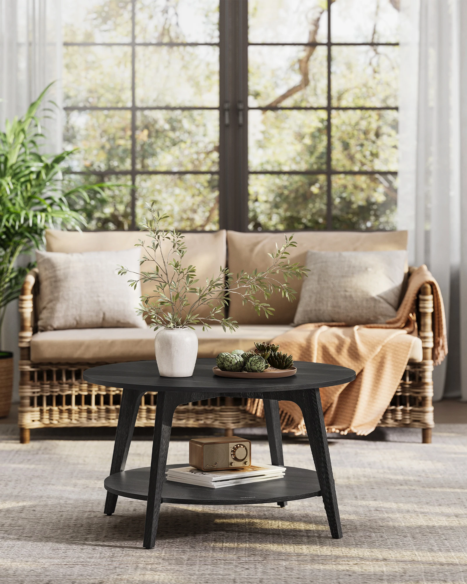 VASAGLE Couchtisch, Wohnzimmertisch 2 Ebenen, ∅80 x 45 cm, einfach zu montieren