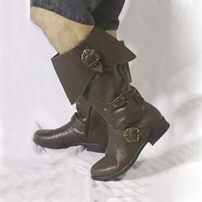 Neue mittelalterliche Pu-Lederschuhe für Herren, Mittelalter-Stiefeletten, viktorianische Image