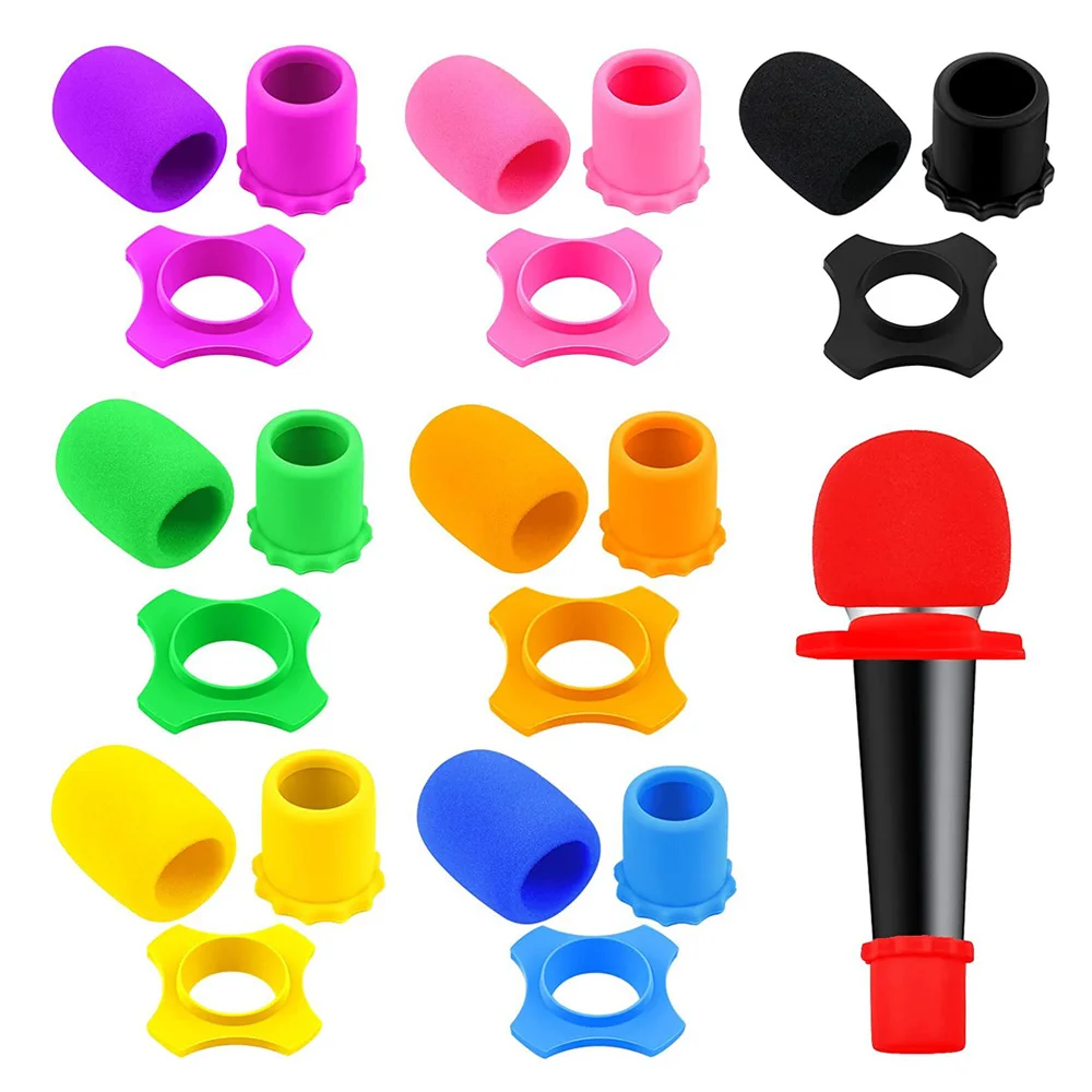 Rutschfeste Handmikrofon-Schaumstoffabdeckung für die Windschutzscheibe, Mikrofonschutz-Silikonring, Satz für die untere Stangenhülse für KTV-Geräte Image