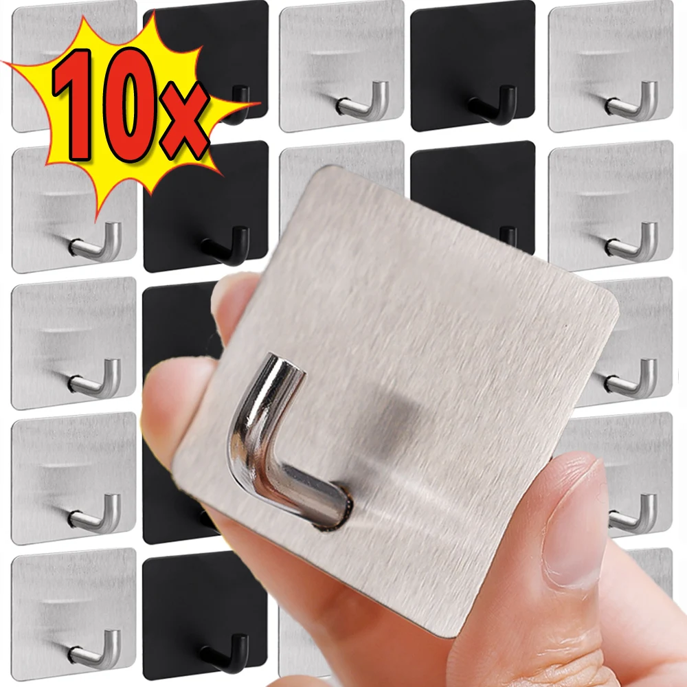 10 Stück Edelstahl-Wandhaken, selbstklebende Haken zum Aufhängen an der Wand, Schlüsselhalter, Wandaufhänger, Handtuchhalter, Kleiderhaken, Taschenaufhänger