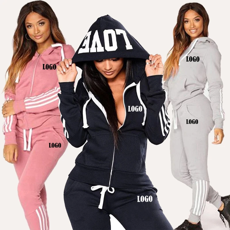 Tute da donna personalizzate Abbigliamento sportivo Tute da jogging Tuta da donna con cappuccio Set Abbigliamento Felpe con cappuccio + Pantaloni della tuta Tute da ginnastica
