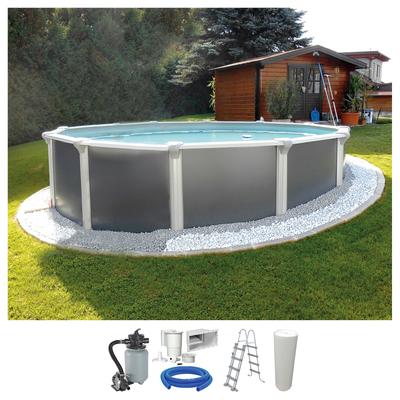 Rundpool KWAD "Supreme Design inkl. Sicherheitsleiter und Zubehör", grau (anthrazit), H:132cm Ø:550cm, Schwimmbecken, 5-tlg., Höhe: 132 cm, graue Innenfolie Image