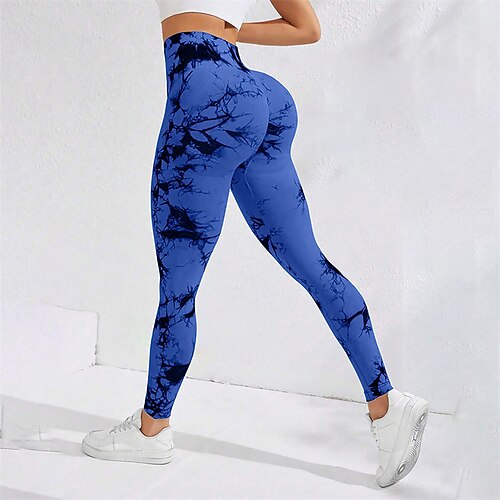 Damen Yogahose Yoga-Leggings Hohe Taille Pilates Fitnesstraining Training Strumpfhosen Batik Schwarz Weiß Gelb Herbst Sport Sportkleidung Dehnbar Schlank Image