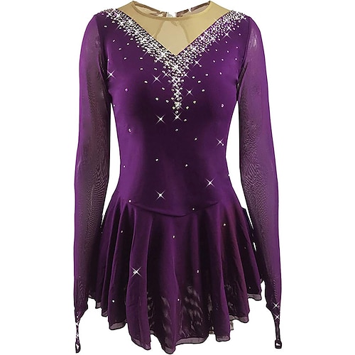 Eiskunstlaufkleid Damen Mädchen Eislaufen Kleid Schwarz Rot Blau Asymmetrischer Saum Netzstoff Hohe Elastizität Training Wettbewerb Eiskunstlaufkleidung Klassisch Kristall / Strass Langarm Eislaufen Image