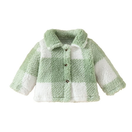 XFYSSS Casual Children s Autumn and Winter Lapel Plaid Girls Long Sleeved Single Breasted Fashionable Plush Jacket Long Sleeve Hoodless Casual Outwear & Jackets