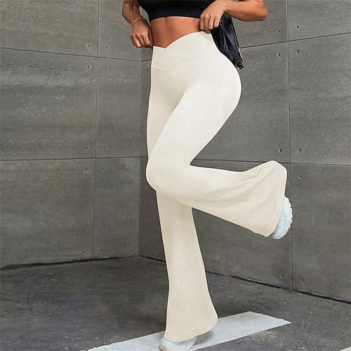 Per donna Pantaloni da yoga razzi Gamba svasata Fascia Elastica Vita Alta Pilates Allenamento in Palestra Allenamento Pantaloni Tinta unica Nero Blu marino Beige Spandex Autunno Gli sport