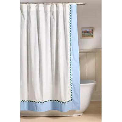 Sylvie Cotton Percale Embroidered Border Shower Curtain