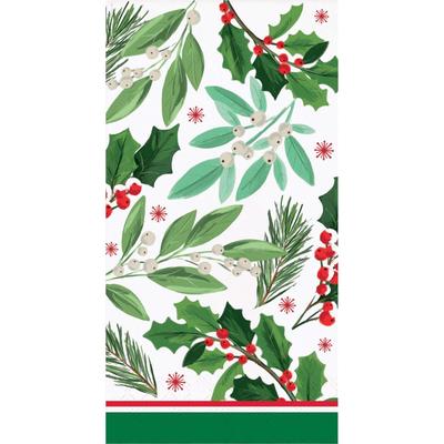 Holly Jolly Disposable 3-Ply Paper Guest Towel Napkins - 15.5