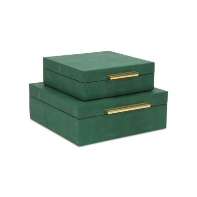 Handcrafted Faux Shagreen Decorative Boxes - 10.5" - Green - Set of 2