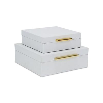 Handcrafted Faux Snakeskin Decorative Boxes - 10.5" - White - Set of 2