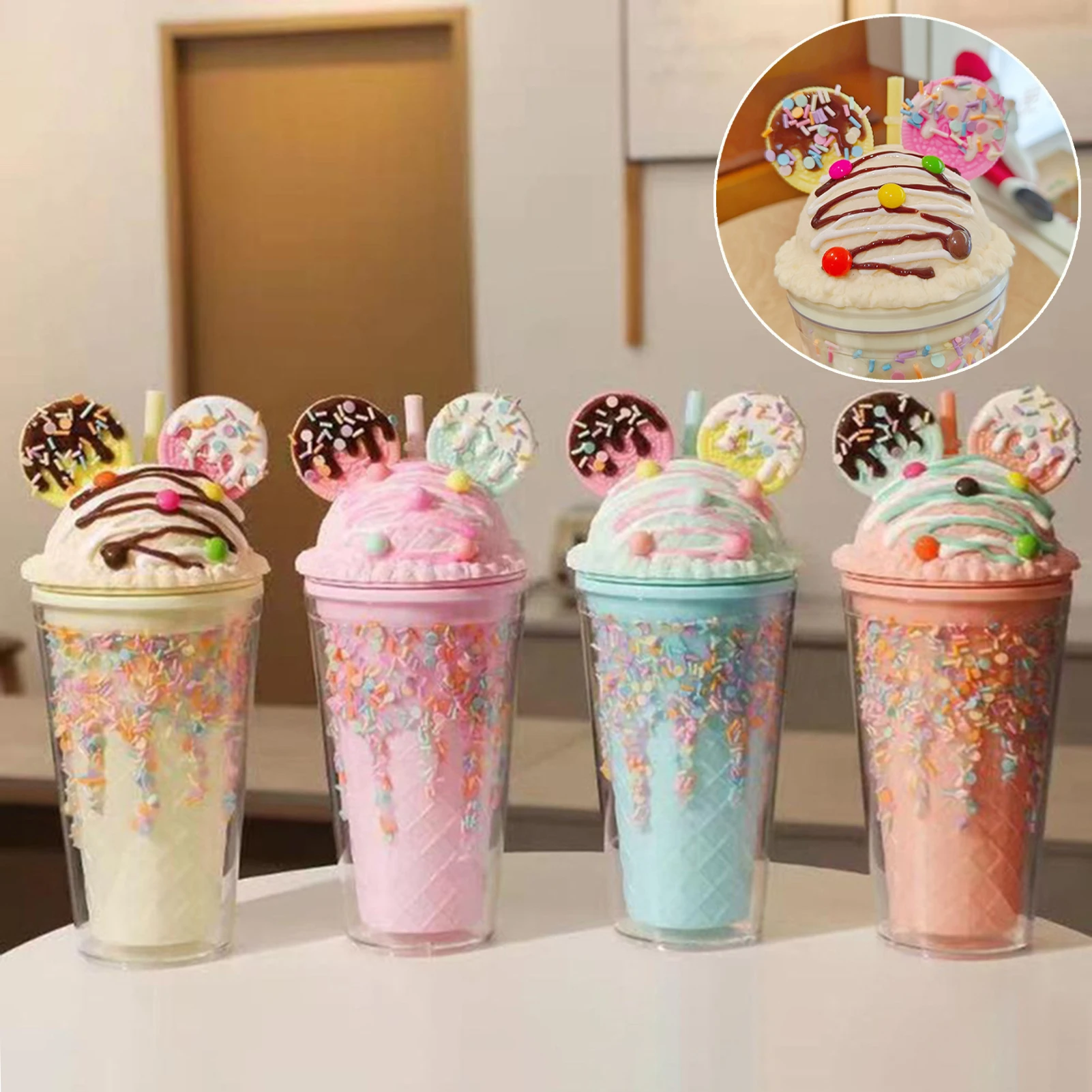 450ml süße Wasser flasche für Mädchen mit Pailletten bpa kostenlos doppelwandiger Becher mit Stroh wieder verwendbare Smoothie Tasse Trink geschirr Weihnachts geschenk Image