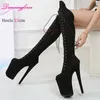 Neue 9 Zoll 23 cm Super Hohe Stripper Plattformen Kniehohe Stiefel Nachtclub Gothic Wildleder High Heels Pole Dance Schuhe frau Spitze-up