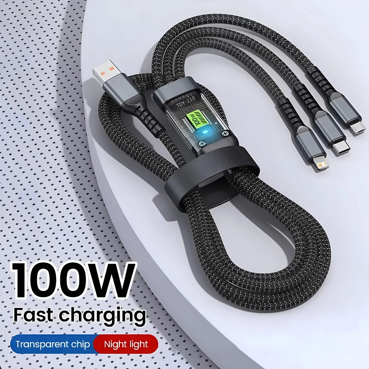 3-in-1 USB 100W 6A Schnellladekabel Auto USB auf Typ-C Micro LIGHTNING Kabel für iPhone 16 15 14 13 Samsung Xiaomi Huawei Image