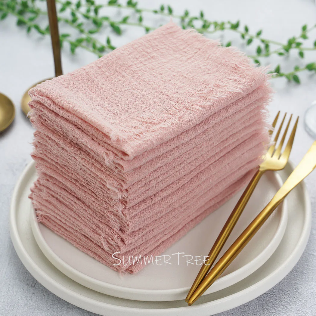 24 stücke 32x32 cm Blass Rosa Tuch Servietten Baumwolle Gaze Retro Grate Serviette Wiederverwendbare Geschirr Handtuch Hochzeit party Tisch Dekor Großhandel Image