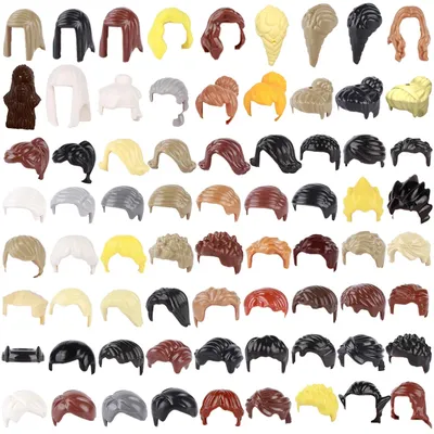 MOC City Figures Hairstyles Building Blocks Creative Heads Body Parts Brown Hair Accessories DIY Mini Bricks Assemble Toys Gifts