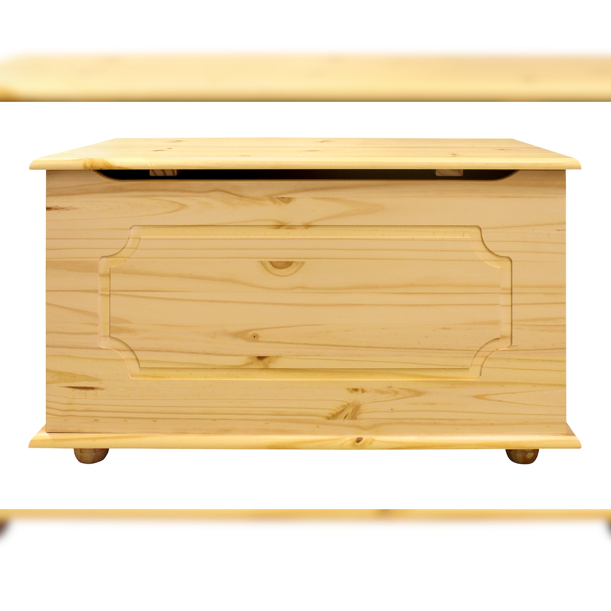 Möbilia Truhe mit massiver Holzklappe | Kiefer-Holz | naturfarben lackiert | B 89 x T 47 x H 43 cm | 19020070 | Serie TRUHE Image