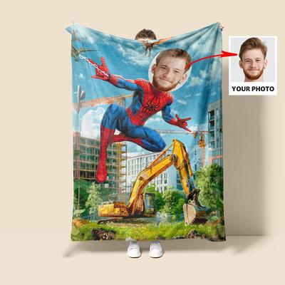 Superhero Blanket Personalized Spider Blanket with Picture customized Throw Blanket for Boys Valentines Day Birthday Gift for Super Hero Lover