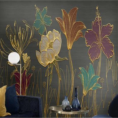 Mural Wallpaper Wall Sticker Covering Print Peel and Stick Removable Gold Floral Flower Canvas Home Décor