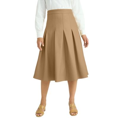 Plus Size Women's Faux Leather Pleated Midi Skirt by Jessica London in Soft Camel (Size 18 W)