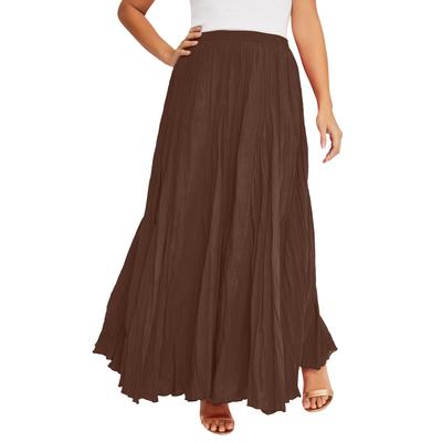 Plus Size Women's Flowing Crinkled Maxi Skirt by Jessica London in Rich Brown (Size 36) Elastic Waist 100% Cotton