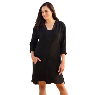 Plus Size Women's Embroidered Cotton Gauze Cover-Up by Swim 365 in Black (Size 22/24)