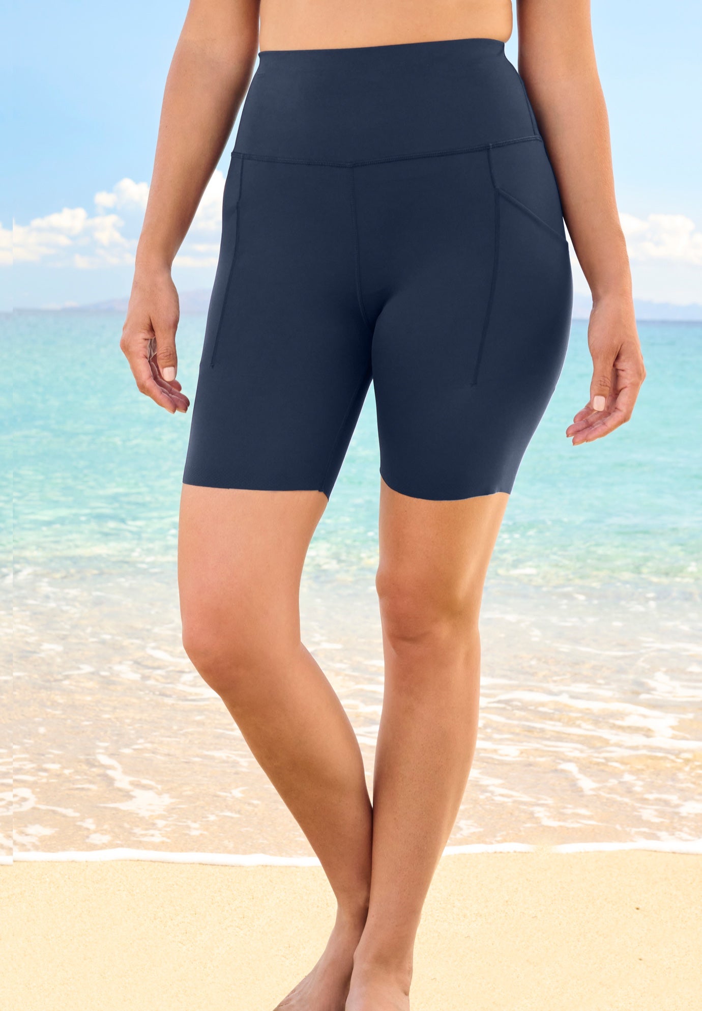 Plus Size Women's High-Waist No-Slip Swim Bike Short by Swim 365 in Navy (Size 32)