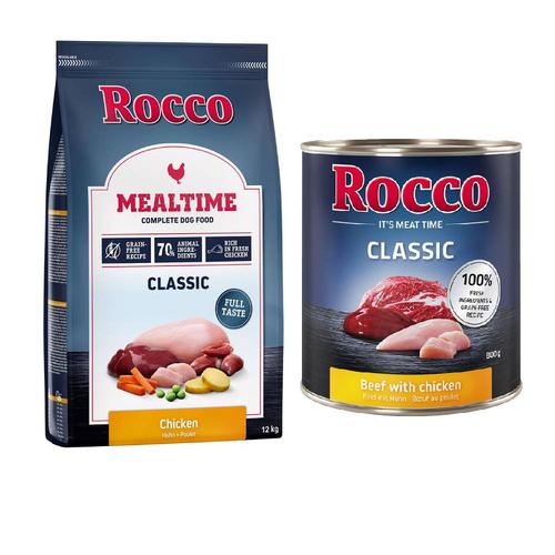 Rocco Kombi-Paket: Mealtime Trockenfutter + Classic Nassfutter - 12 kg Huhn + 24 x 800 g Rind mit...