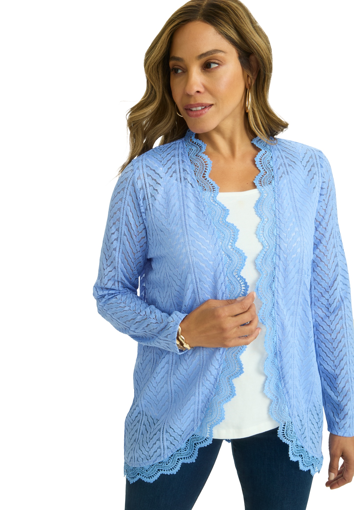 Plus Size Women's Stretch Knit Lace Topper by Jessica London in French Blue (Size L)