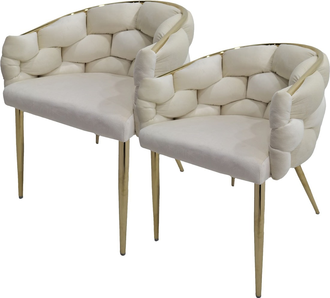 Polsterstuhl KAYOOM "Stuhl Grace 125 2er-Set, Gestell aus Eisen, bequem gepolstert", beige (creme, gold), B:65cm H:79cm T:61cm, Stoff aus Polyester, Schaumstoff, Sperrholz Gestell: 100% Eisen, Stühle, Graziöses Design, absolutes Eye-Catcher,... Image