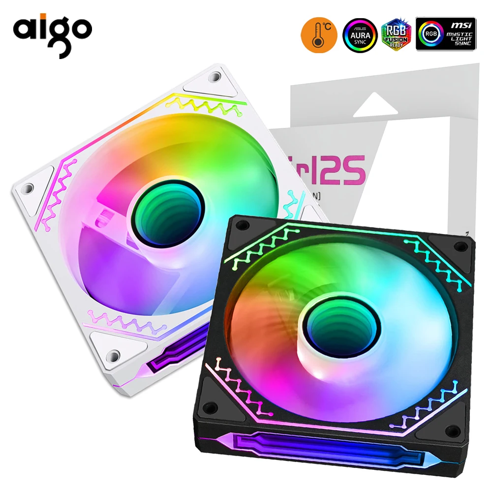 Aigo AIR12S Gehäuselüfter PC Gamer Computer 120 mm RGB-Lüfter PWM Wasserkühler CPU-Lüfter 3pin5v Unlimited Space Argb Ventilador Image