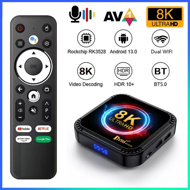 TV98 RK3528 TV Box Ultra HD 8K Smart TV Box Android 13 4GB 32GB 64GB Dual Wifi BT5.0 4G 5G Sprachfernbedienung Media Player Set Top Box Image