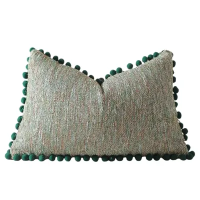 Boho grün Kissen bezüge mit Pompon 30x50cm 45x45cm Kissen bezüge Samt Textur dekorative Kissen bezüge für Couch Sofa Image