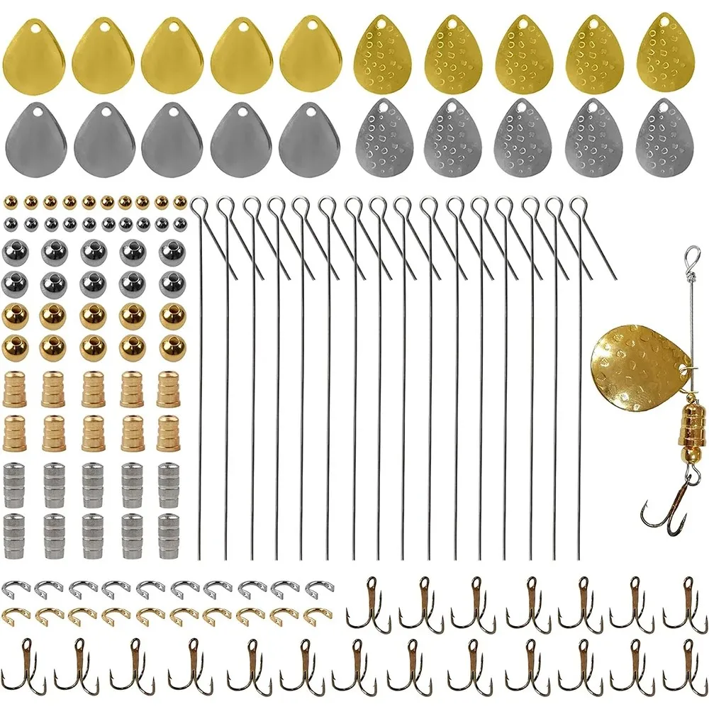 140Pcs Angeln Lockt, Der Kit Angeln Löffel Rig Spinner Köder, Der Kit Spinner Klinge Gabelkopf Drillinge Löffel angeln Perlen Image