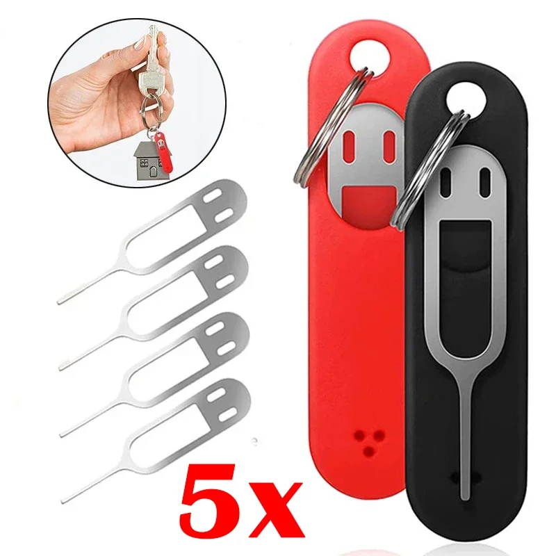 Anti-Lost-SIM-Karte Auswurf stift Nadel mit Aufbewahrung koffer Universal Handy Stahl Auswerfer Pin SIM-Karte Fach Öffner Schlüssel ring Image