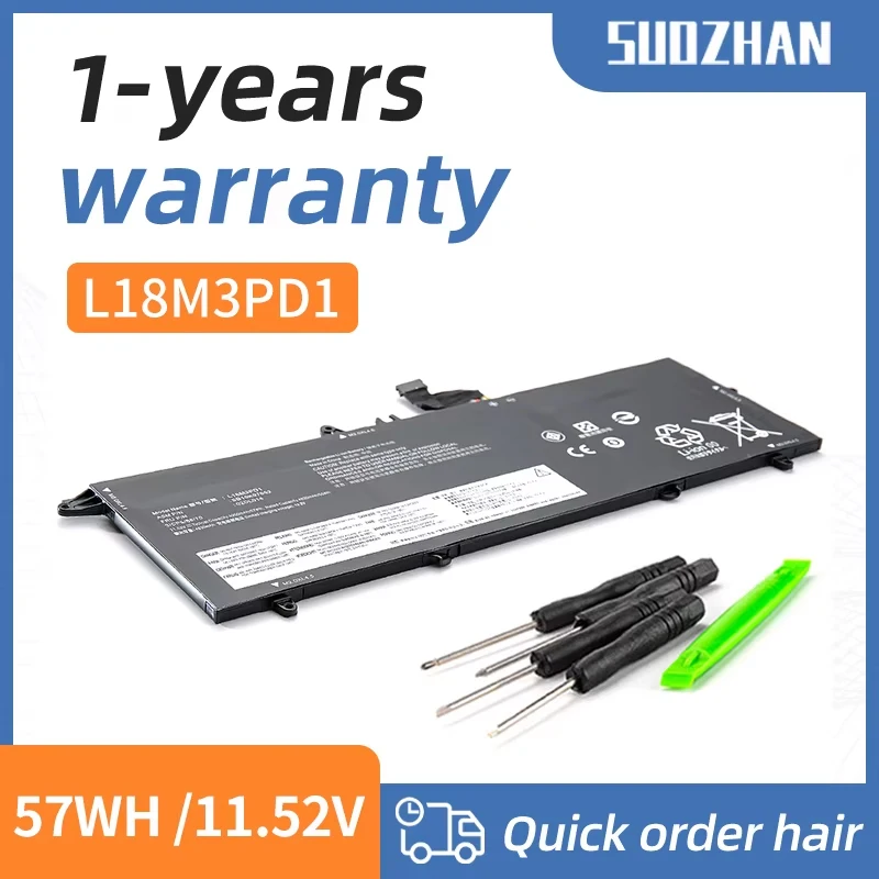 Suozhan-bateria für lenovo thinkpad, thinkpad, t14s, t490s, série t495s, l18m3pd1, l18l3pd1, l18m3pd2, l18m3pd2, l18dl013, 02dl Image