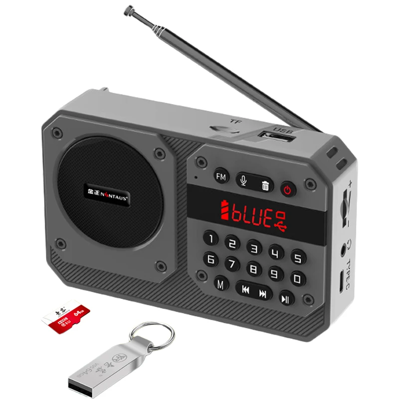 Tragbarer Mini-FM-Radio mit hoher Empfindlichkeit, kabelloser Hifi-Bluetooth-Lautsprecher mit Mikrofon, unterstützt Aufnahme, TF, USB-Wiedergabe Image