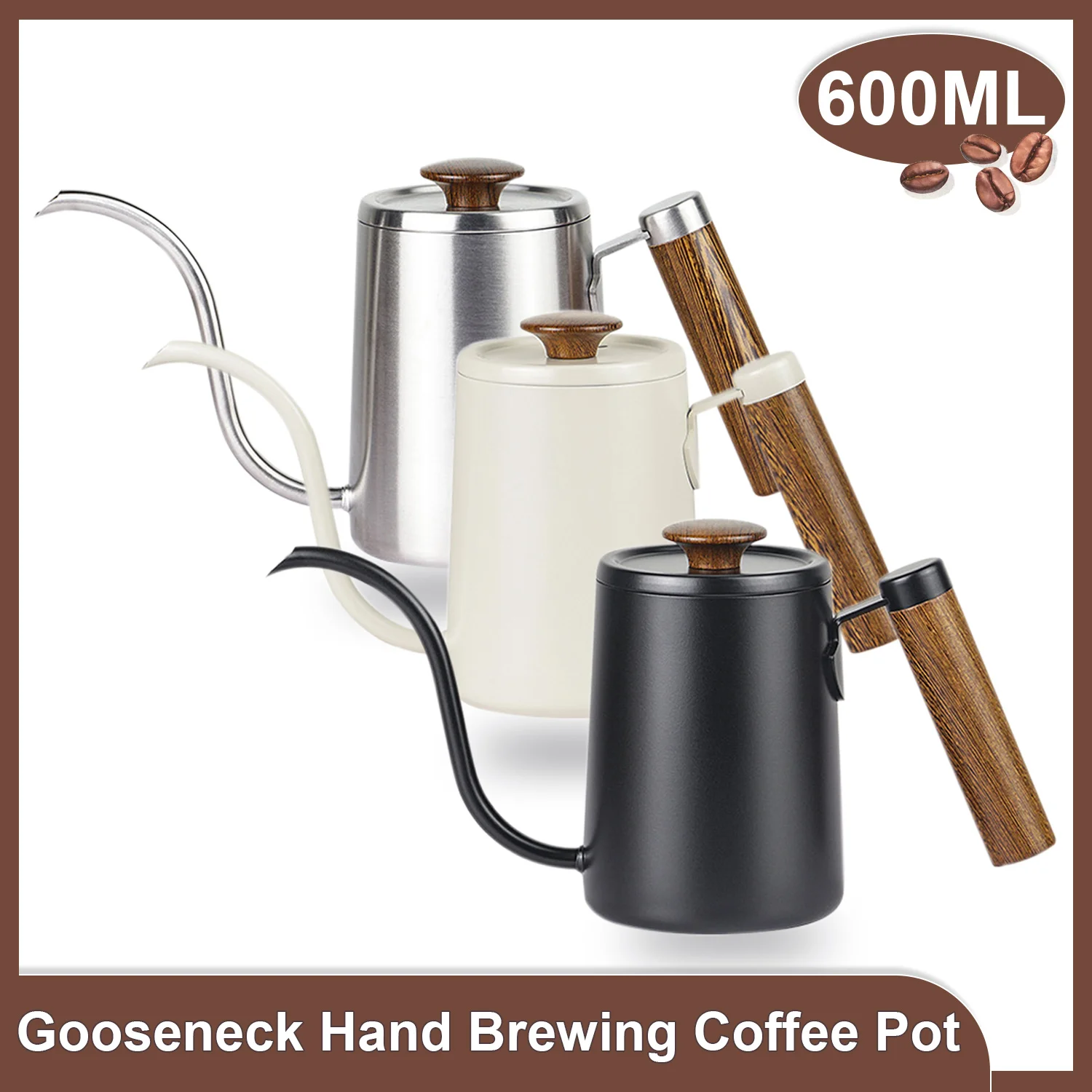 600ML Hand Brauen Kaffeekanne Edelstahl Schwanenhals Übergießen Wasserkocher für Espresso Kaffee Tee Milch Barista Kaffee Zubehör