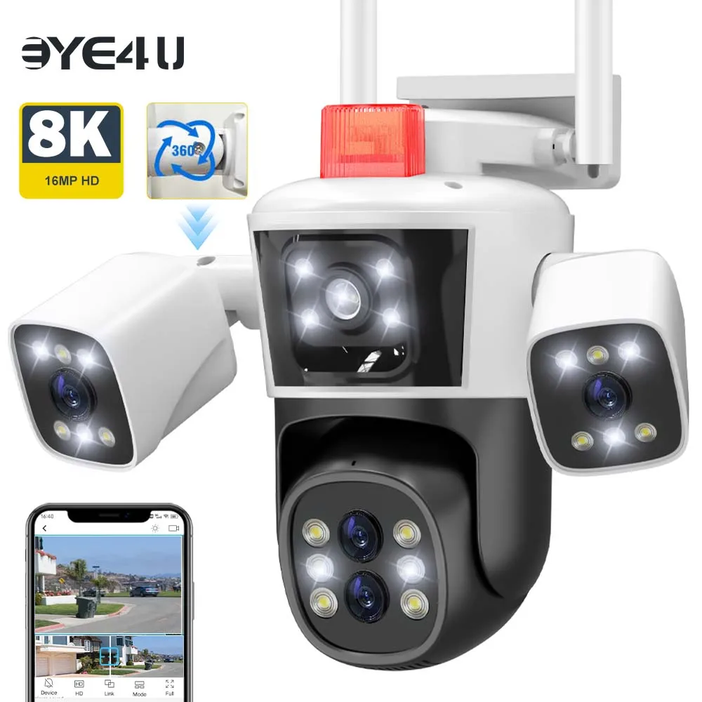8K 16MP IP Kamera WiFi Vier Objektiv Drei Bildschirme 10X Zoom Outdoor PTZ Cam Smart Home Sicherheit Schutz video Überwachung Kamera Image