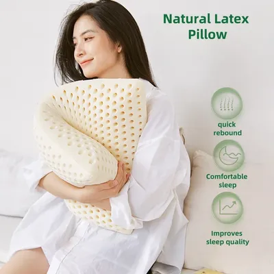 100% Pure Natural Latex Pillow Comfortable Sleeping Pillows Bedroom Bed Side Sleeper Cervical Neck Pillow Orthopedic Breathable