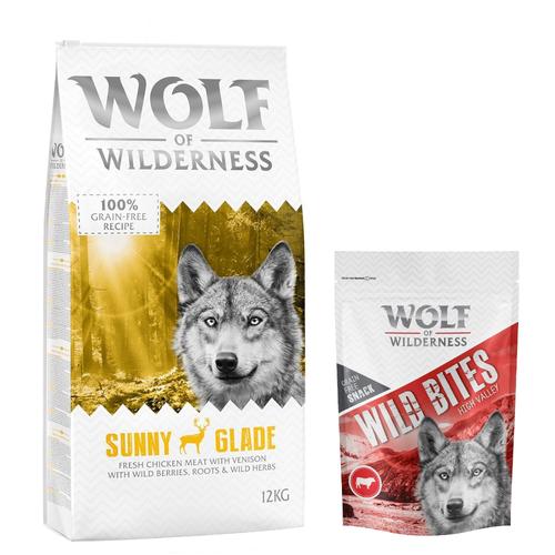 12 kg Wolf of Wilderness + 180 g Wild Bites Snack gratis! Sunny Glade - Hirsch + Rind Snack