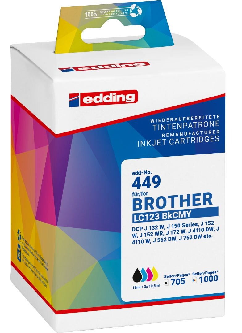 edding Druckerpatronen Multipack ersetzt Brother LC123 BK/C/M/Y Image