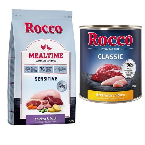 Rocco Kombi-Paket: Mealtime Trockenfutter + Classic Nassfutter - 12 kg Sensitive Huhn & Ente + 24...