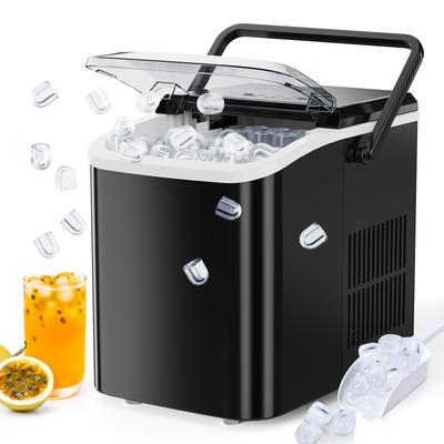 TEMU Countertop Ice Maker, Portable Ice Machine, 9 Bullet Ice Cubes In 6 Mins, 26.5lbs In 24hrs Self-cleaning With Handle, Basket, Scoop For Home, Kitchen/party/camping/rv