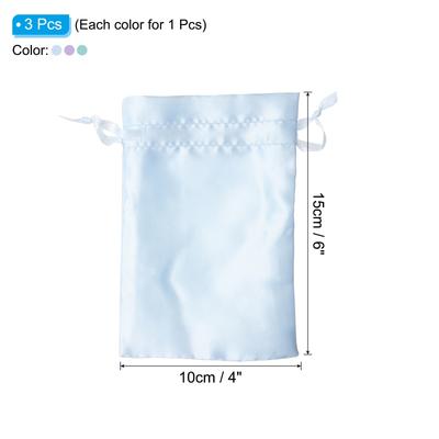 Satin Bags with Drawstring, 3Pcs 4x6 Inch Wedding Favor Bags, 3 Color - 4x6 Inch