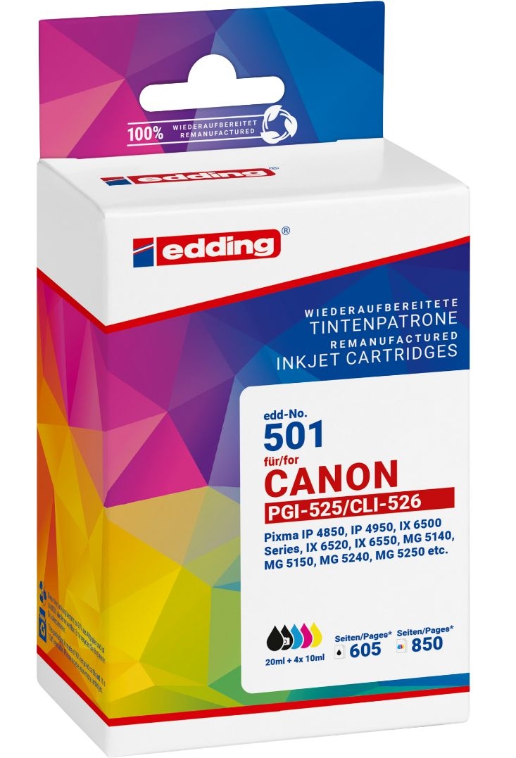 edding Tintenpatrone kompatibel mit Canon PGi-525/CLi-526 black + colour Multipack 5 Image
