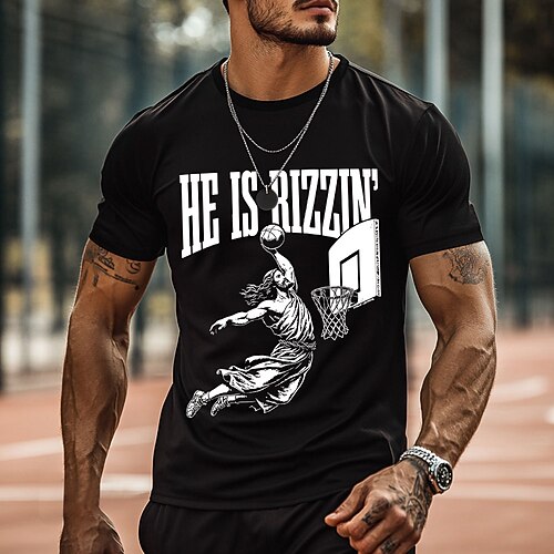 Homme Basket-ball Jésus T-shirt Manche Courte T-shirt Impression 3D Col ras du cou Chemise Mode Athleisure Rue Sport en Plein Air Quotidien Noir Bleu Vert foncé Été Printemps Vêtement Tenue S M L XL
