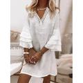Femme Blanche Eté Printemps Normal Robe mi-longue Robe dentelle Robe en coton et lin Elégant Style doux Vacances Plage Standard Plein Col V