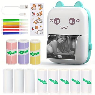 TEMU Mini Sticker Printer Pocket Inkless Thermal Printer, With 11 Rolls Of Thermal Paper And Stickers, Compatible With Ios And , Portable Receipt Printer, Suitable For Photo Diary Notes And