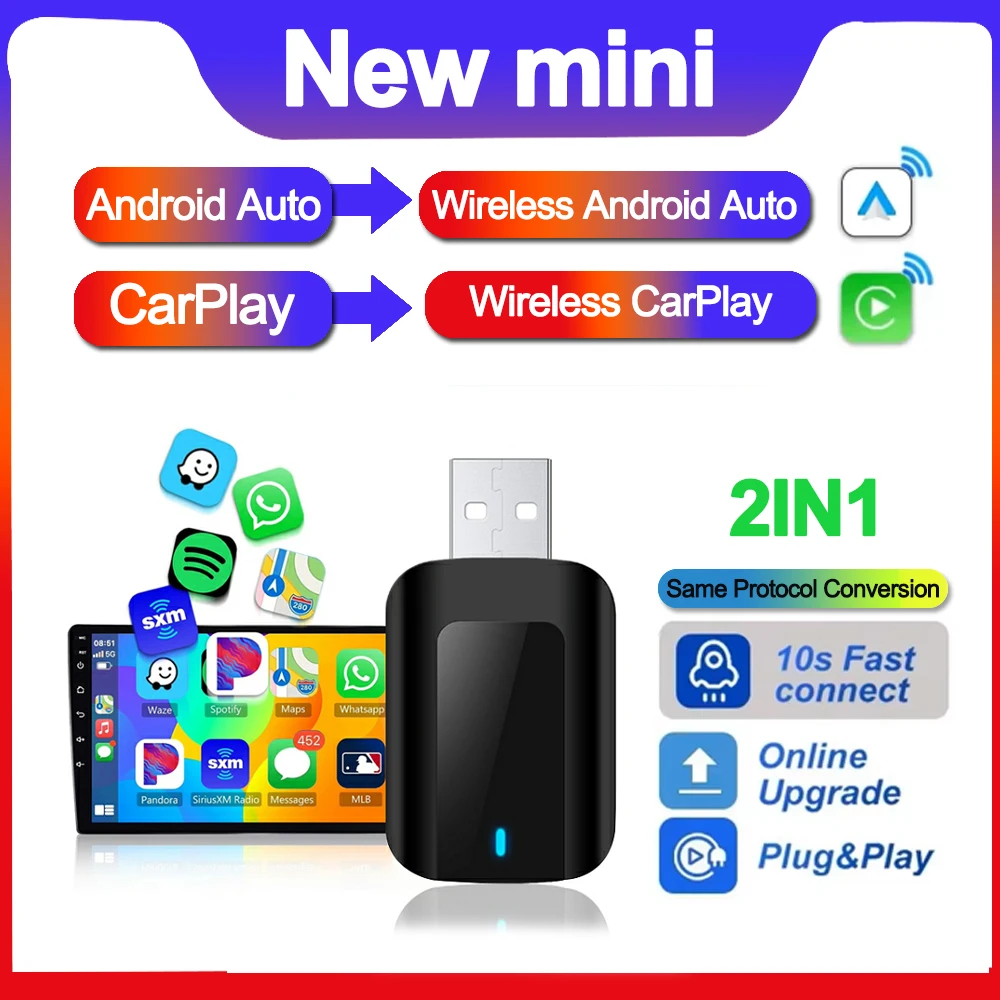 2 in 1 Smart Dongle Drahtlose Carplay Adapter Android Auto 5G WIFI Für Carplay Android Telefon Für Volvo Benz Mg kia Chery VW Image