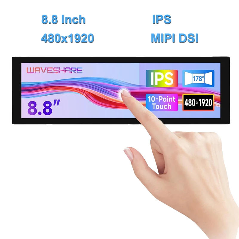Waveshare 8,8 Zoll IPS 480 x 1920 Pixel kapazitiver Touchscreen DSI Display 10-Punkt-Touch für Raspberry Pi 5/4B/3B+/3A+, CM3/3+/4 Image